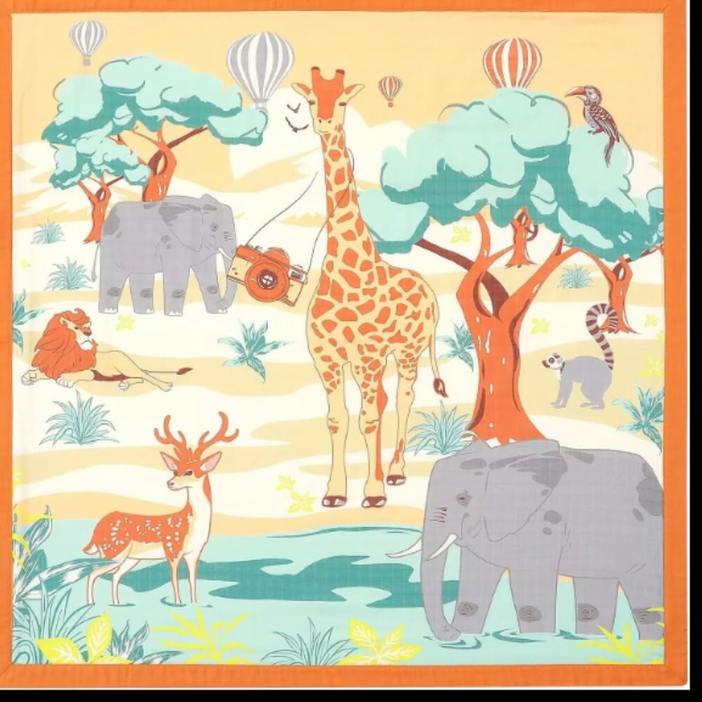 Little Spud Safari Giraffe Elephant Cotton Muslin Crib Baby Blanket 47” X 47”